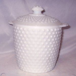 1950's Hobnail White Milk Glass Hobnail Ice Bucket